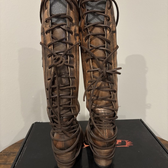 Freebird Coal Bronze Knee-High Lace-Up Leather Boots - Picture 7 of 8